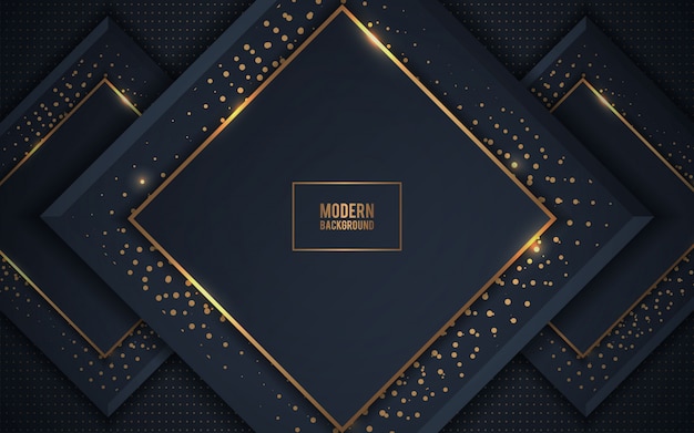 Luxury dark overlap layers background with golden glitters 