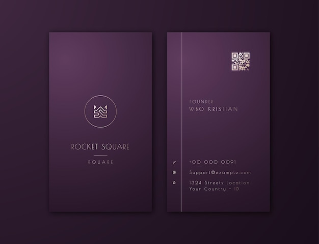 Luxury Dark Purple and Gold Vertical Business Card Template