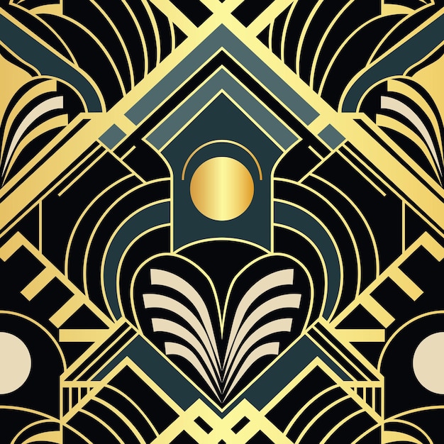 Luxury dark vector Seamless Pattern Art Deco Style Retro background with golden metallic lines Royal vintage backdrop for textile business stationary home decor wrapping paper