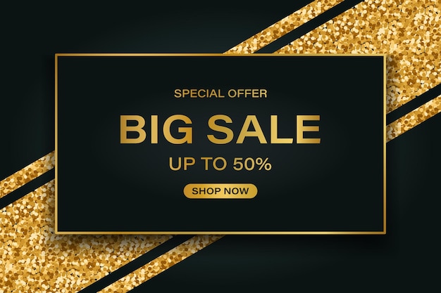 Luxury discount banner with gold frames and glitter Big sale super offer Template brochure