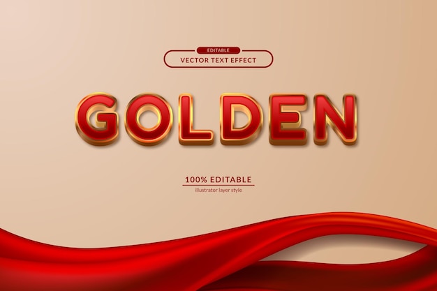 Luxury elegant 3d golden border with red satin shine for royal deluxe editable text effect eps