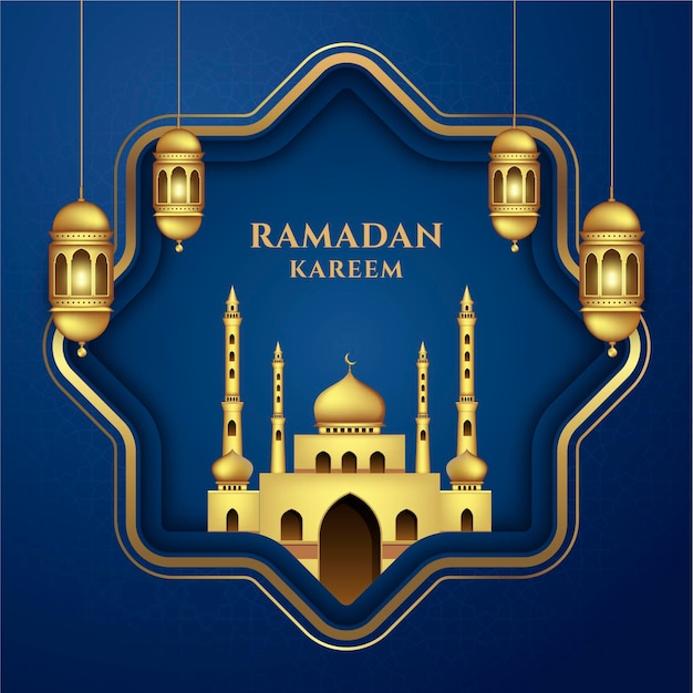 Luxury and elegant banner set template Ramadan kareem traditional lanterns and mosque  