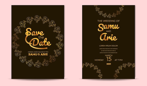 luxury Elegant engagement invitation template with flower line