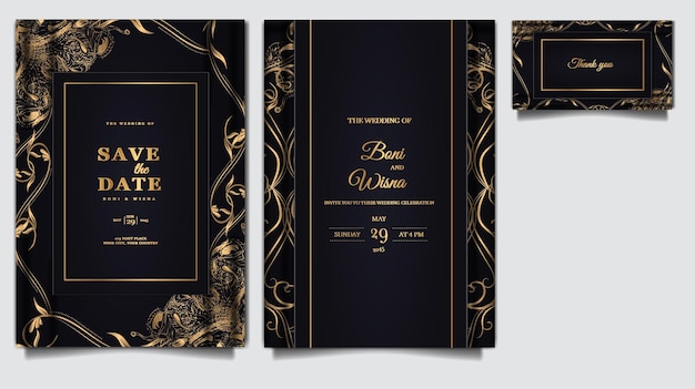 Luxury elegant wedding invitation card design set mockup