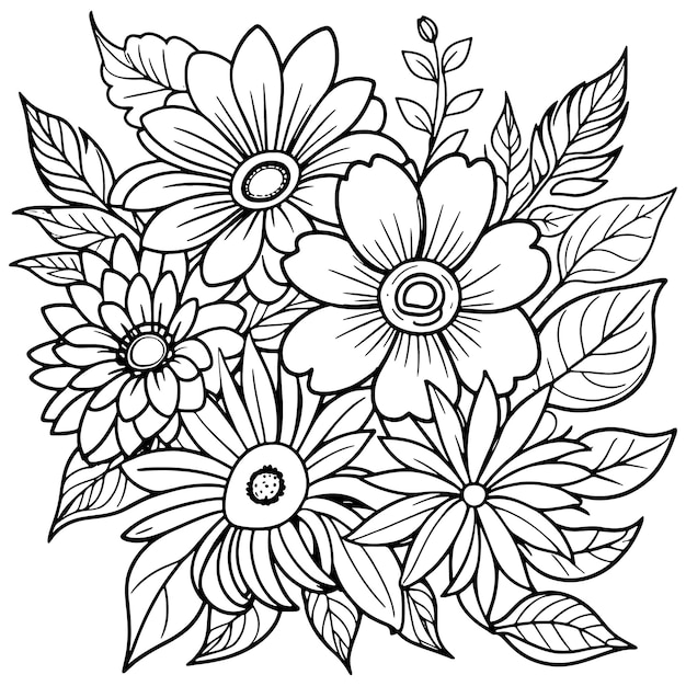 Luxury floral outline drawing coloring book pages line art sketch