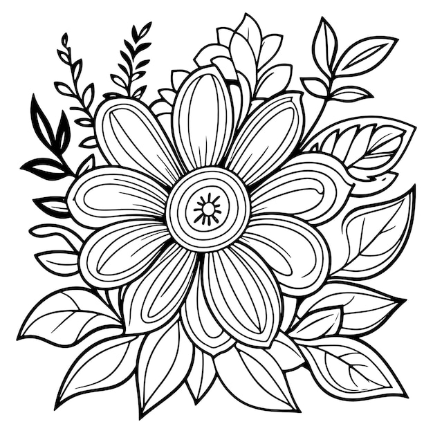 Luxury floral outline drawing coloring book pages line art sketch