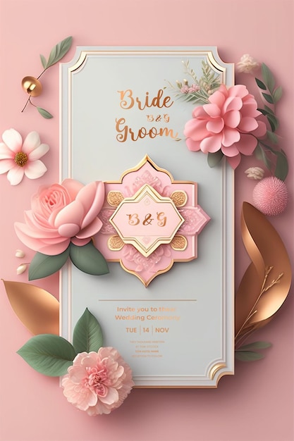 Luxury and floral wedding invitation card template with editable text