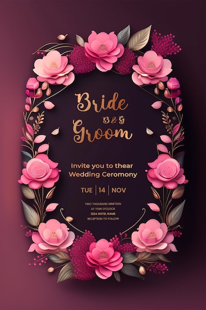 Luxury and floral wedding invitation card template with editable text