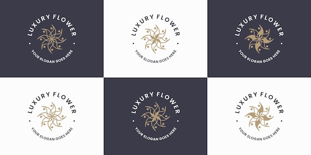 Luxury flower logo design badge retro style for florist