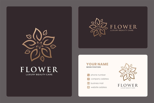 Luxury flower logo design with a leaf ornament in a circle shape.