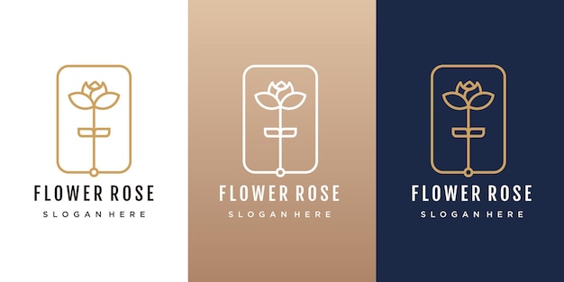 Luxury flower logo illustration with line art concept premium vector