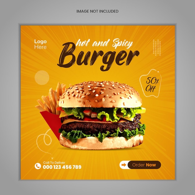 Luxury food menu special delicious Burger social media post design template