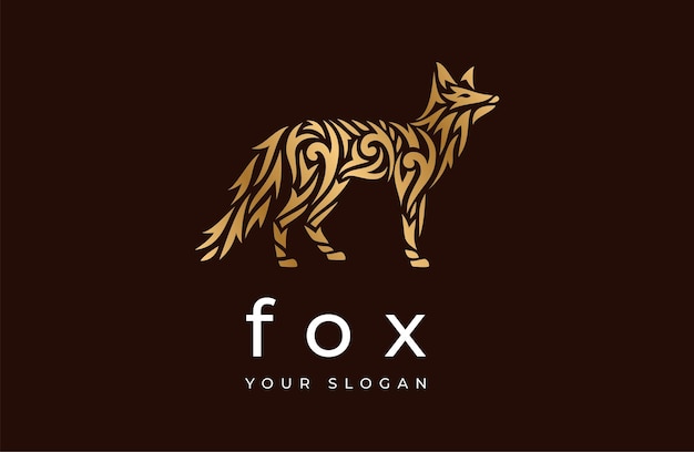 Luxury fox logo with engraving concept