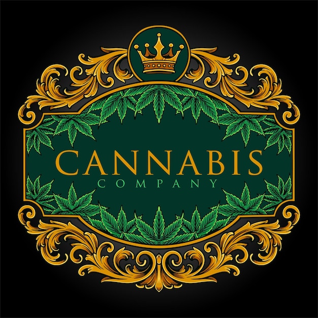 Luxury frame vintage cannabis flourish illustrations