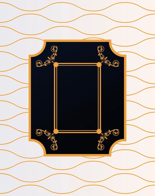 Luxury frame with victorian style in golden waves background