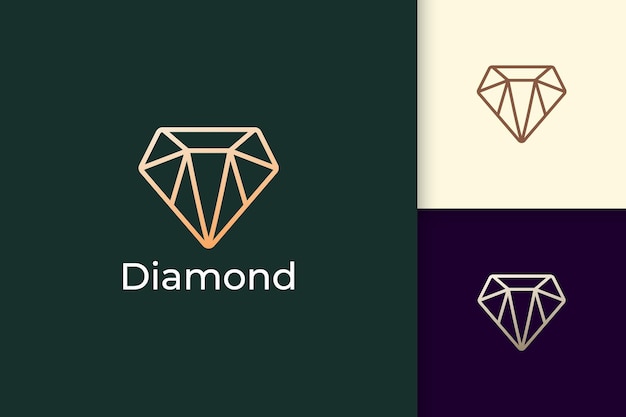 Luxury gem or jewel logo in diamond line shape with gold color