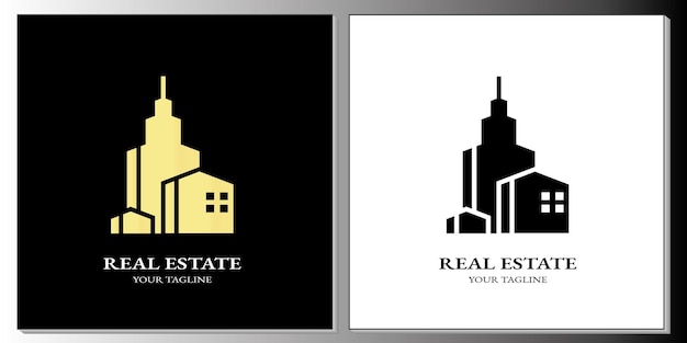 luxury gold and black building real estate logo template new premium design