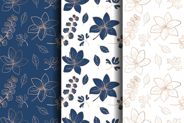 Luxury gold and blue floral seamless pattern