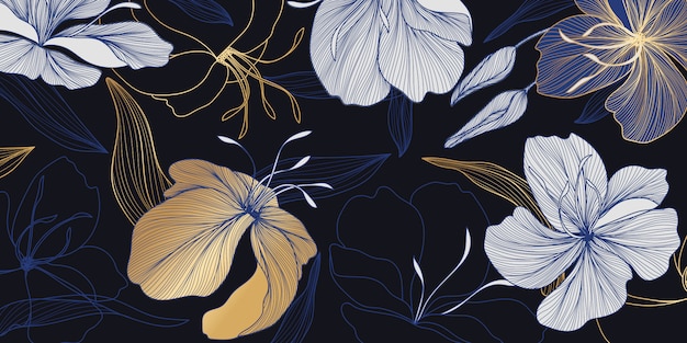 Luxury gold and blue floral wallpaper 