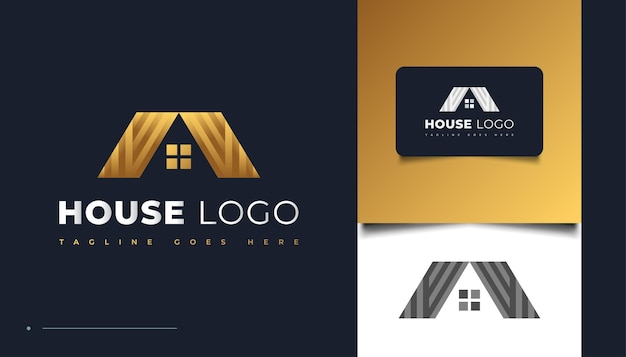 Luxury Gold House Logo Design with Paper Style for Real Estate Industry Identity. Construction, Architecture or Building Logo Design Template