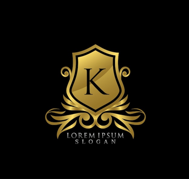 Luxury gold king shield letter K logo design