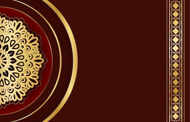 Luxury Gold Mandala Ornament in Maroon Background