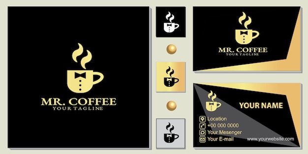 Luxury gold Mister coffee shop logo, simple black, free premium business card template vector eps 10