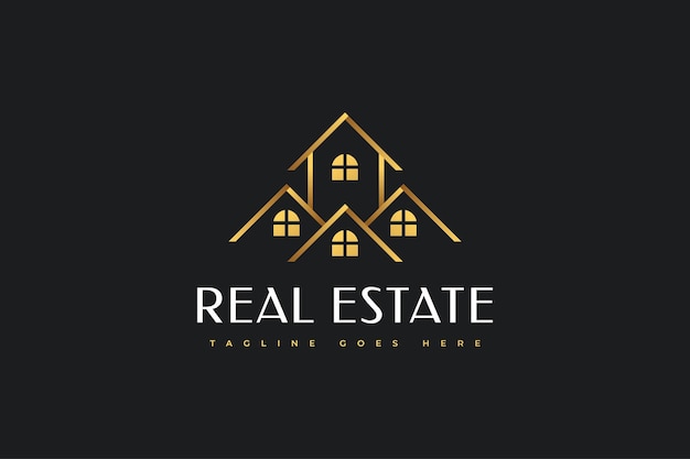 Luxury Gold Real Estate Logo Design. Construction, Architecture or Building Logo Design