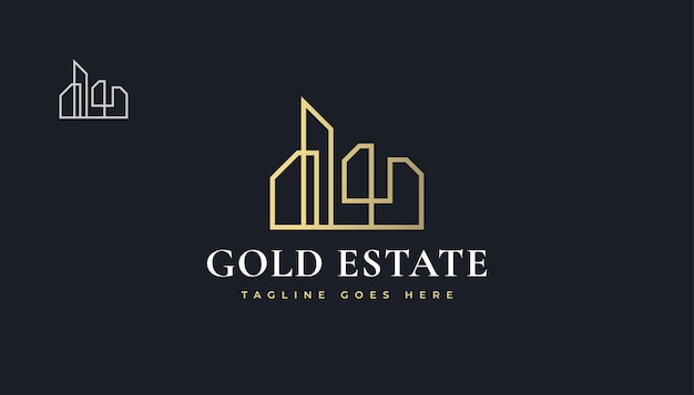 Luxury Gold Real Estate Logo Design with Line Style. Construction, Architecture or Building Logo Design