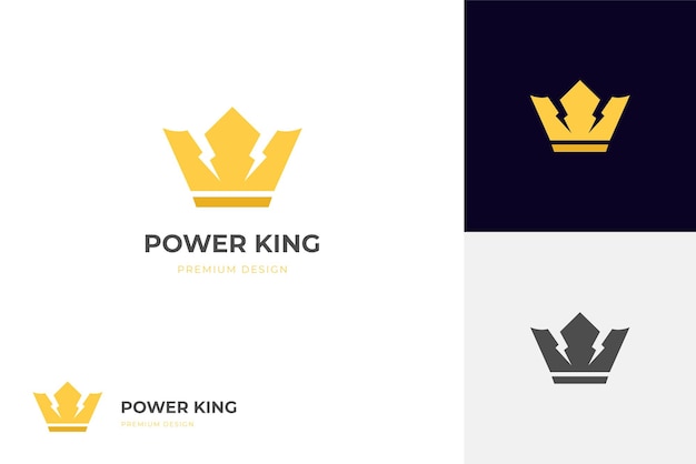 Luxury gold royal crown logo icon design with power energy graphic symbol vector logo template