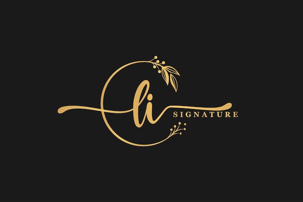 Luxury gold signature initial I i logo design isolated leaf and flower