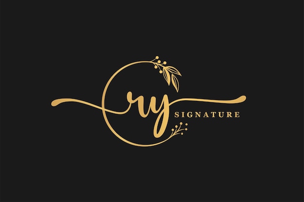 Luxury gold signature initial R Y logo design isolated leaf and flower