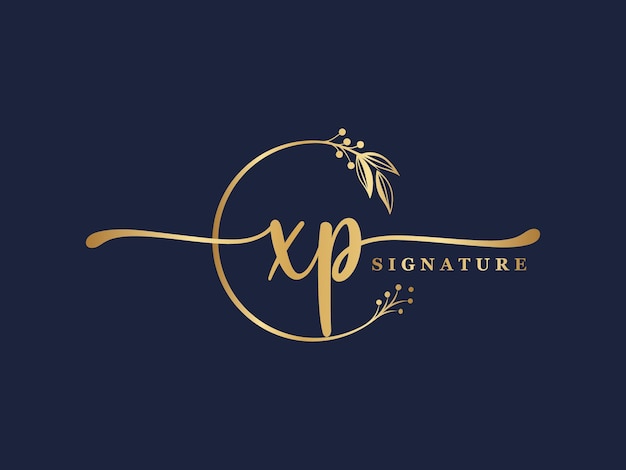 Luxury gold signature initial xp logo design isolated leaf and flower