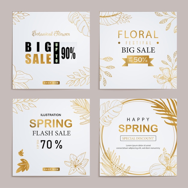 Luxury gold spring sale social media posts collection template set