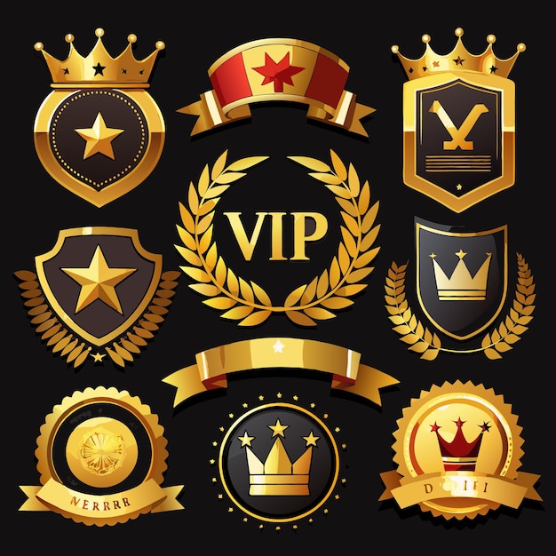 Vector luxury gold vip and premium badge collection for exclusive membership programs