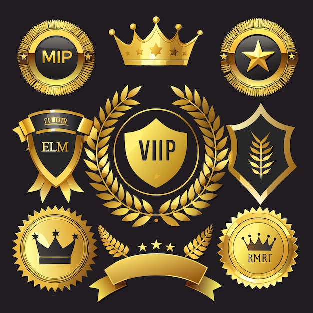 Vector luxury gold vip and premium badge collection for exclusive membership programs