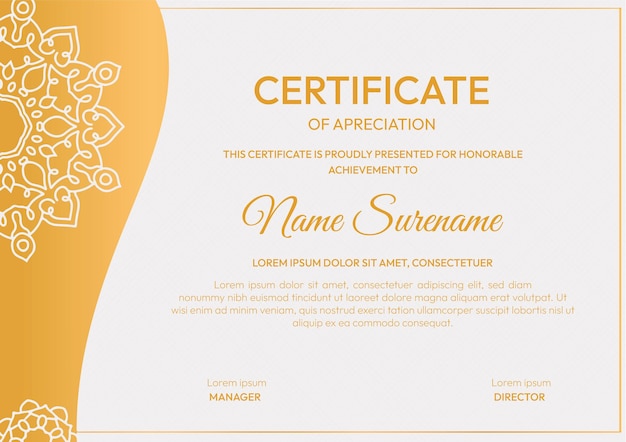 Luxury gold wavy line certificate border template. hand drawn ornamental design