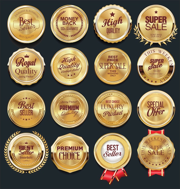 Luxury golden design elements badges and labels collection