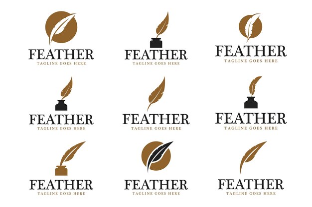 Vector luxury golden feather ink logo design vector illustration template idea