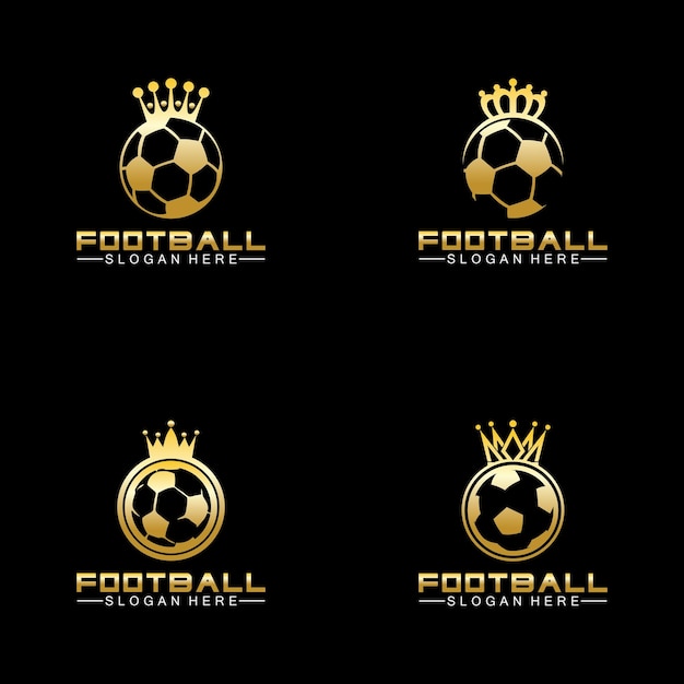 Luxury golden football king logo design on isolated black background