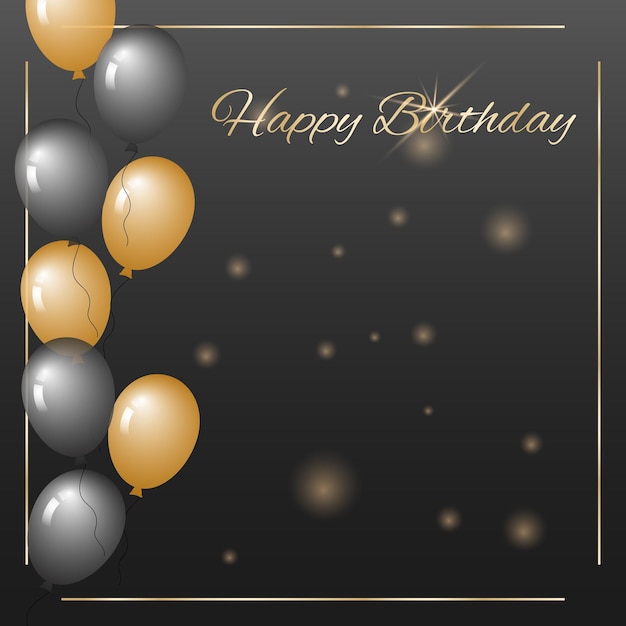 Luxury golden frame with balloons and shine glitters in vector illustration