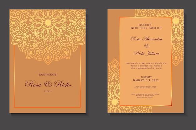 Luxury Golden Mandala Wedding Invitation Design