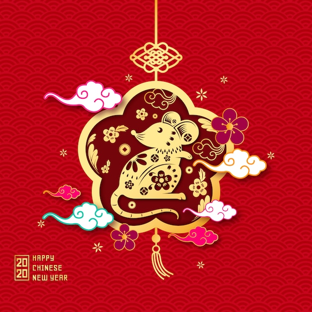 Luxury Golden Mouse with Flowers Chinese New Year Background