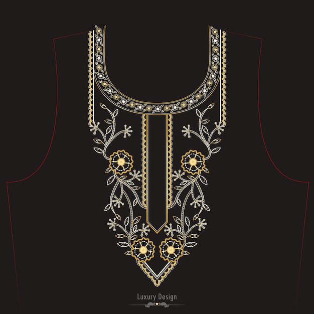 Luxury golden necklace embroidery design with sequin