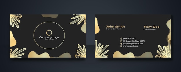 Luxury golden premium business card design. Abstract minimalist poster collection with golden lines on black background. Floral background. Ideal for flyer, cover, business card