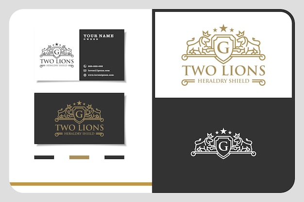 Luxury Golden Royal Lion King logo design inspiration business card set