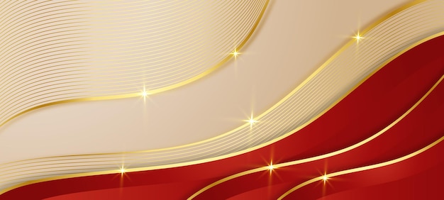 Luxury golden wave circle curve line on red background with glitter light effects element