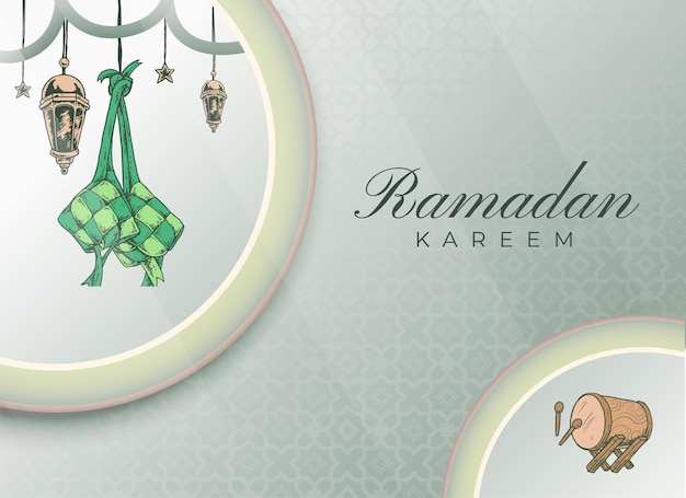 Luxury Gradient islamic background with set hand drawn illustration for ramadan kareem