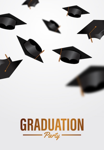 Luxury graduation party ceremony poster template with throwing graduation caps in to air