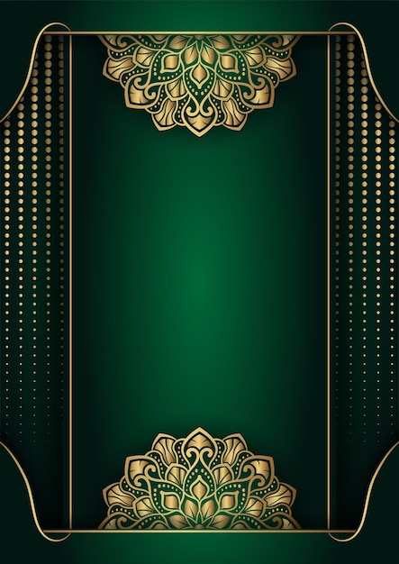 luxury green background with gold mandala ornaments